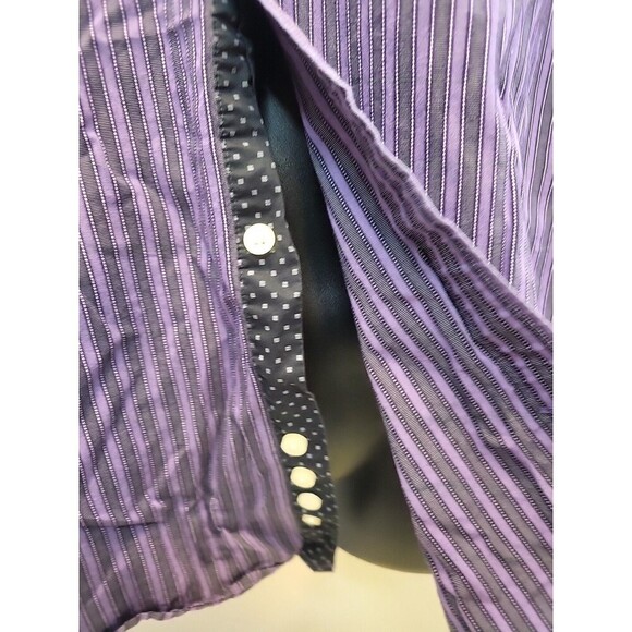 Tailorbyrd Mens Large Long Sleeve Preppy Business Stripe Dress Dark Purple Shirt - Picture 5 of 9